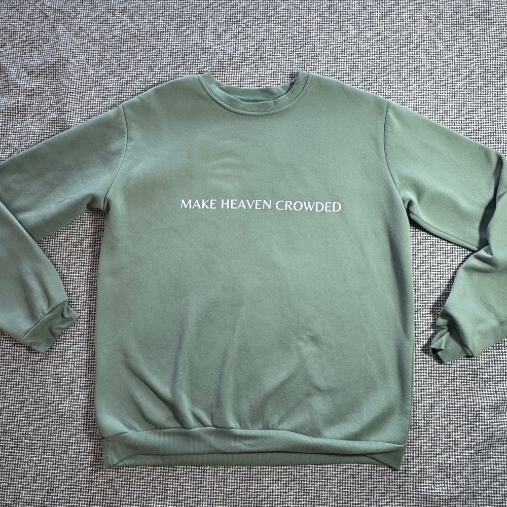 SHEIN Make Heaven Crowded Graphic Sweatshirt Sage Green Women Large Fleece L
